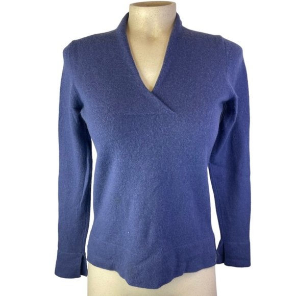 FIGINI 100% Cashmere Blue/Purple V-Neck Sweater *No Size Fits S/M* Made in Italy - Picture 1 of 9